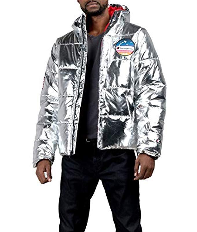 champion metallic puffer jacket silver