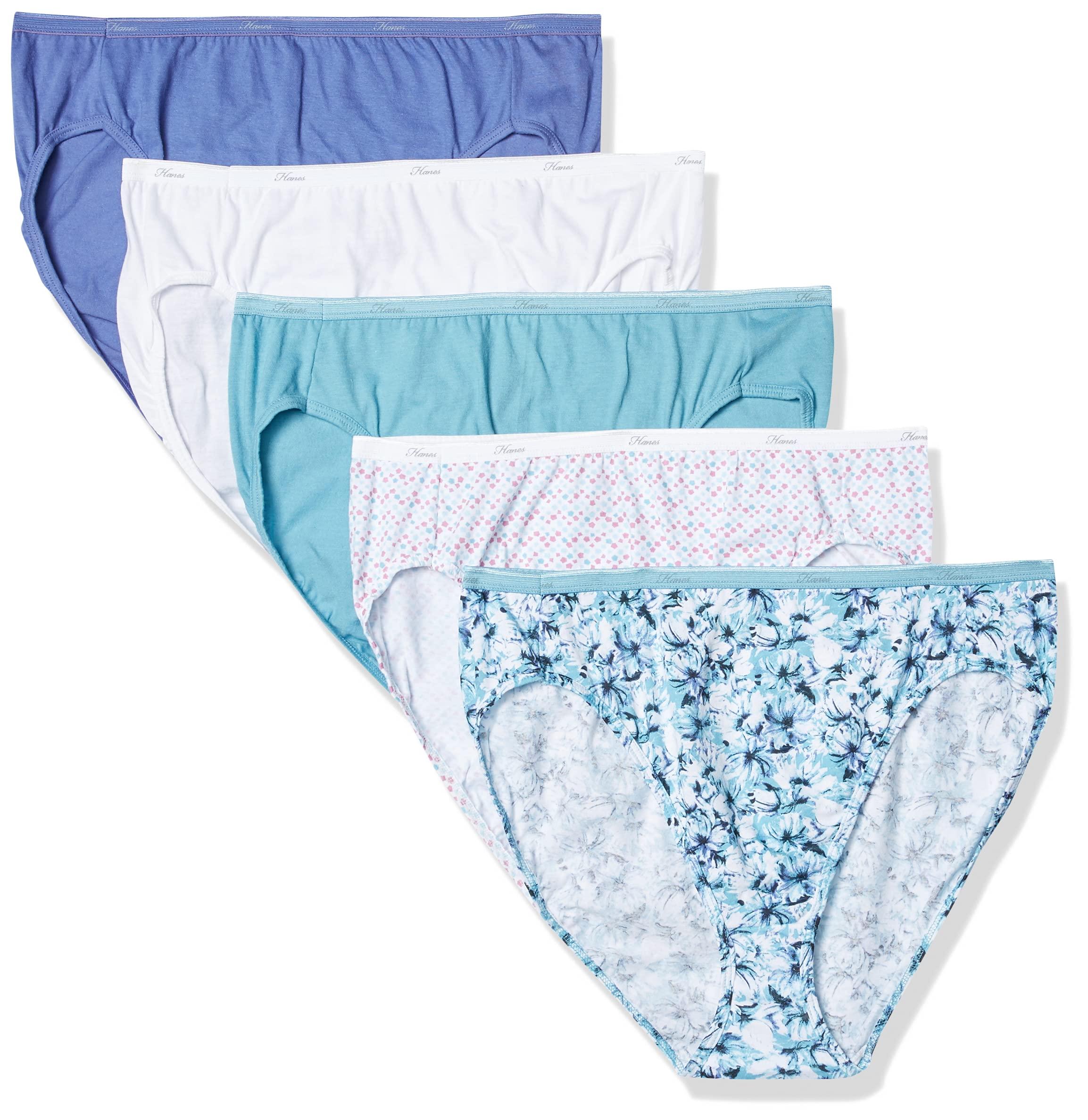 5 Pairs Rio Womens Hi Cut Cotton Briefs Undies Underwear Blue White Pack 