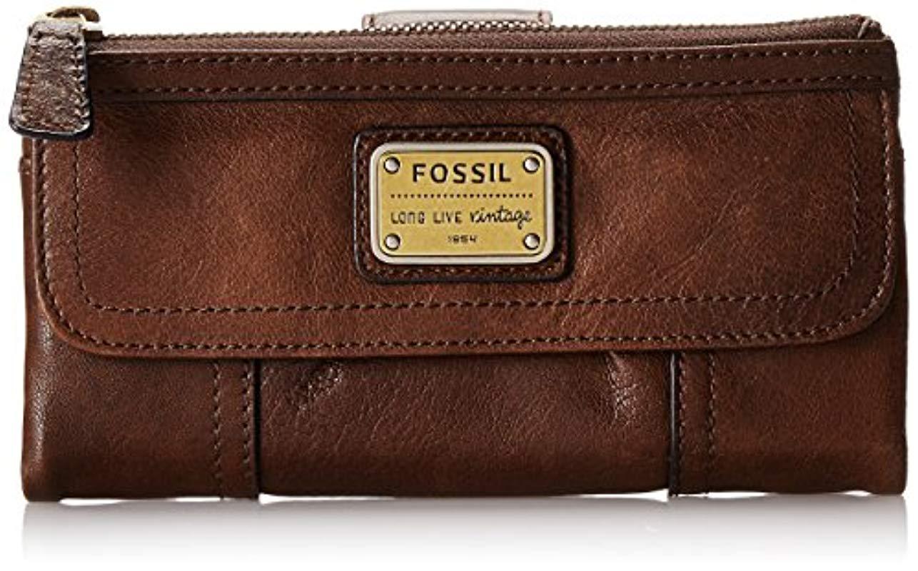 Fossil Emory Leather Wallet Clutch Organizer in Brown | Lyst