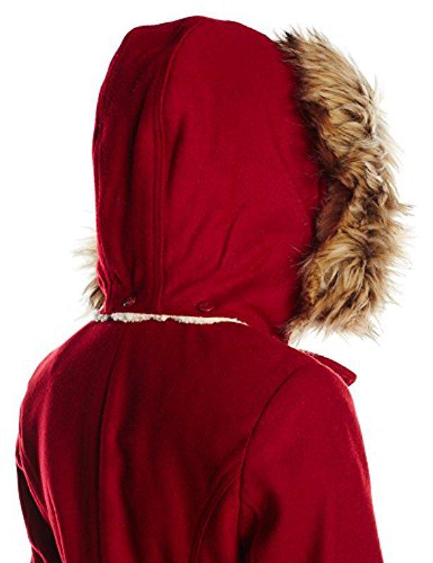 Nautica Womens Mid-Length Peacoat with Faux Fur Hood