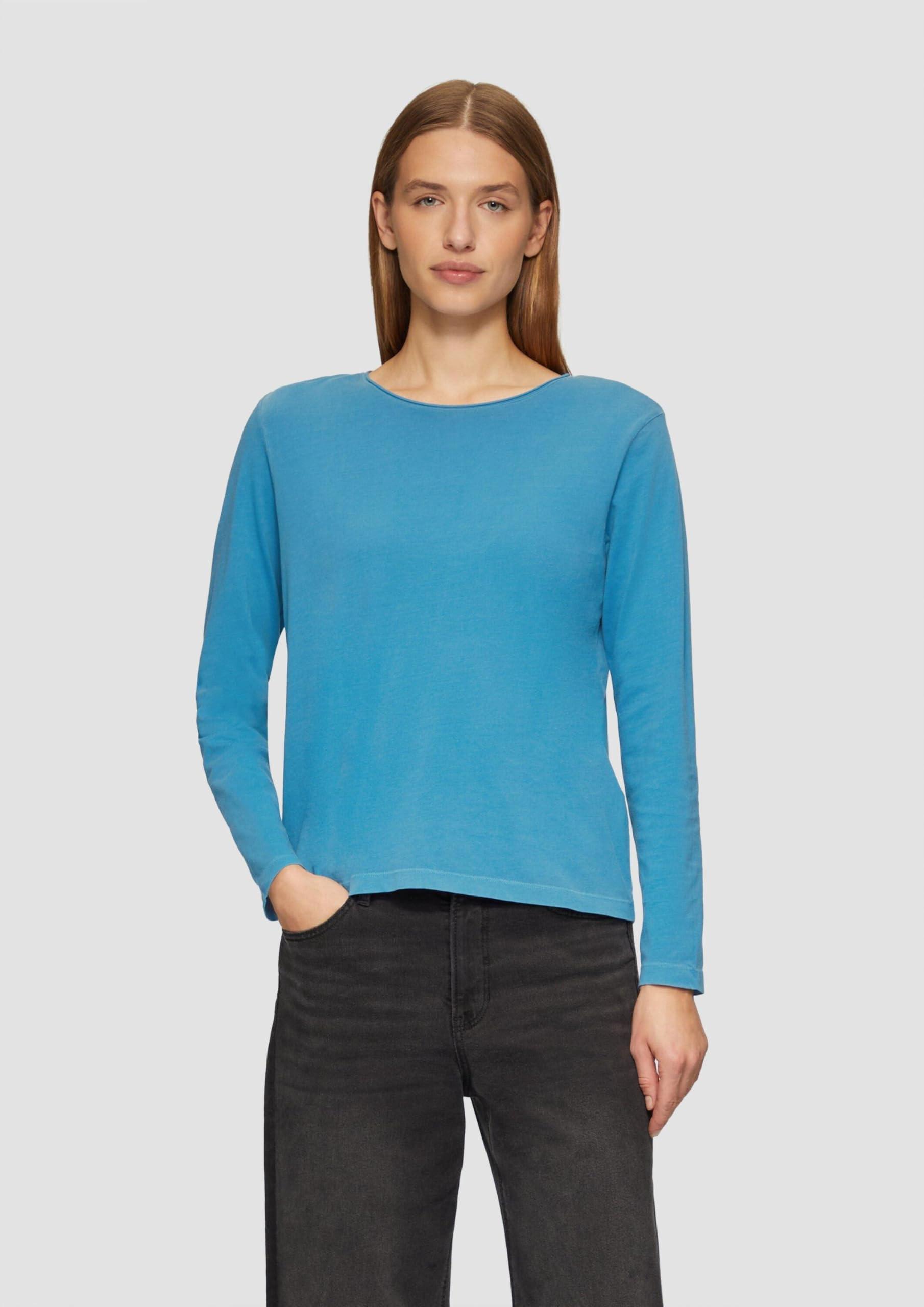 S.Oliver Leicht Durchscheinendes Longsleeve – Aus Lyocell-Mix, U-Boot-Ausschnitt, Schmale Passform