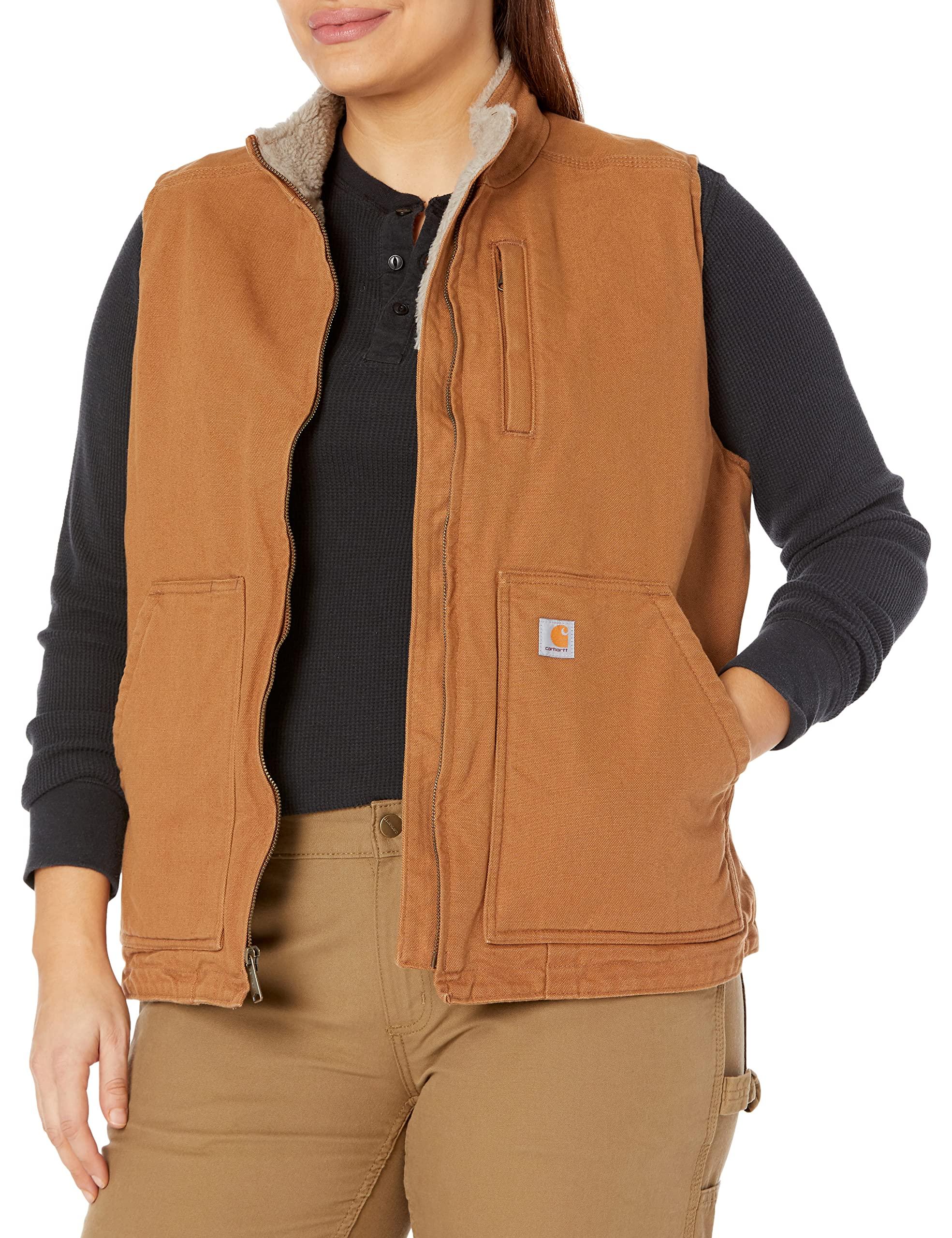 Carhartt Cotton Womens Loose Fit Washed Duck Sherpa-lined Mock Vest Work  Utility Outerwear in Brown | Lyst