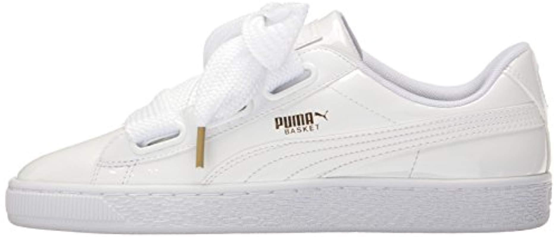 white puma patent trainers