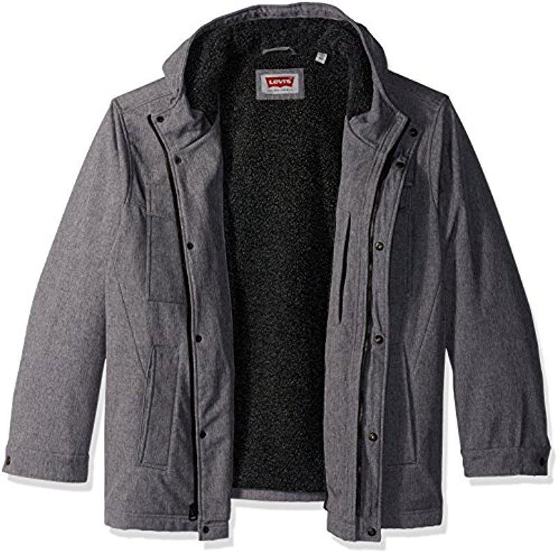 levi's men's soft shell hooded trucker jacket with sherpa fleece lining