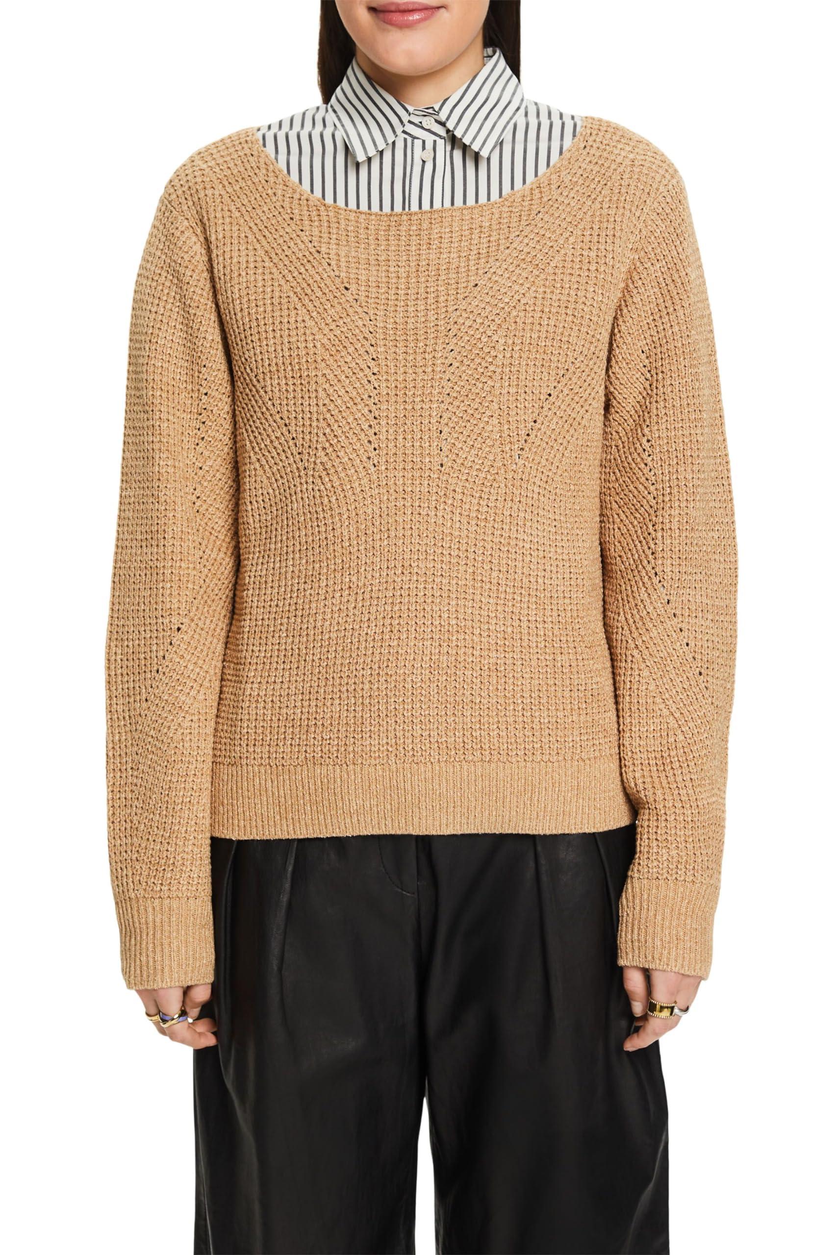 ESPRIT Damen Pullover Aus Wollmix – Lockere Passform Mit Gerippten Details