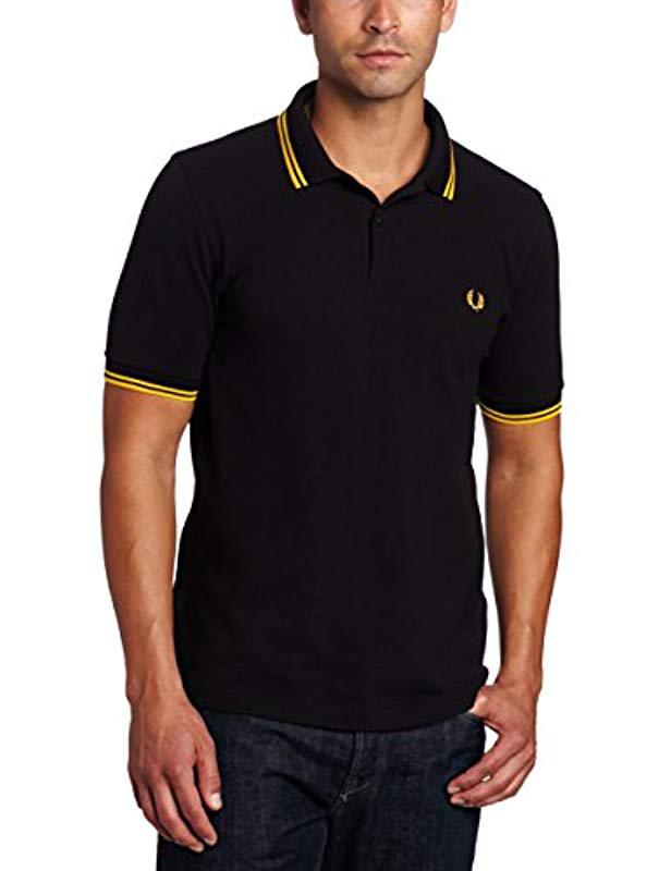 Fred Perry Cotton Twin - Tipped Slim Fit Polo Shirt in Black/Yellow/Yellow  (Black) for Men | Lyst