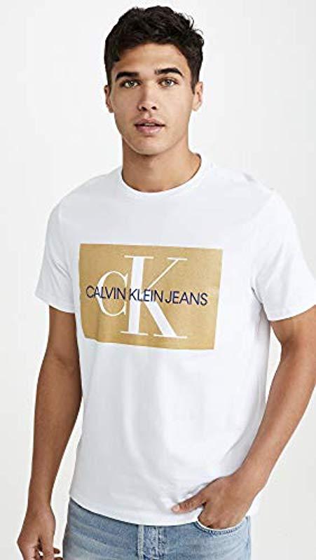 Calvin Klein Short Sleeve Monogram Logo T Shirt in Metallic for Men | Lyst