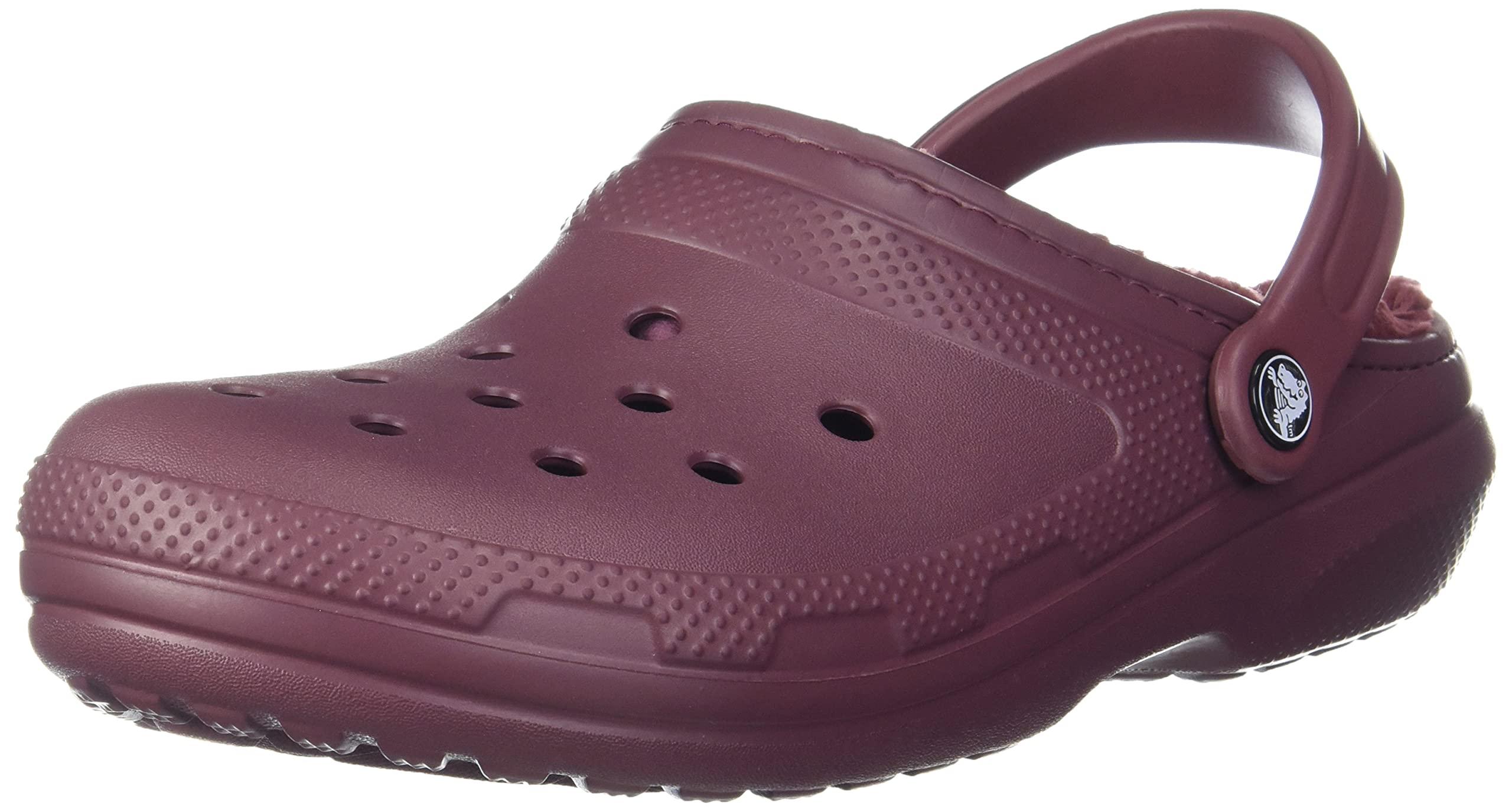 maroon fuzzy crocs