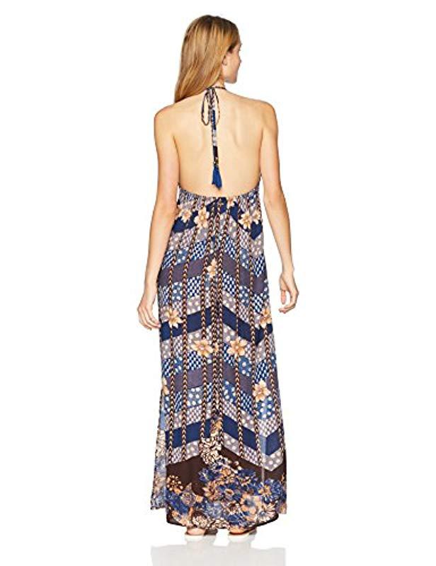 annalisa blue multi floral print halter maxi dress