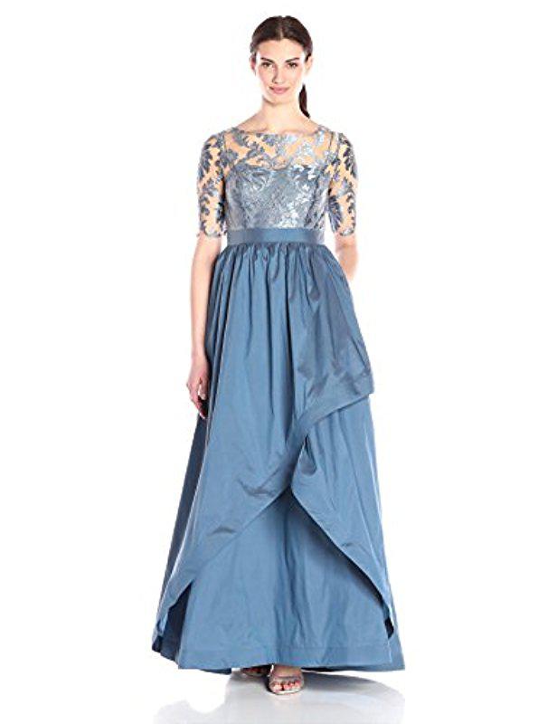 Adrianna Papell Embellished Illusion Long A-line Gown in Blue | Lyst