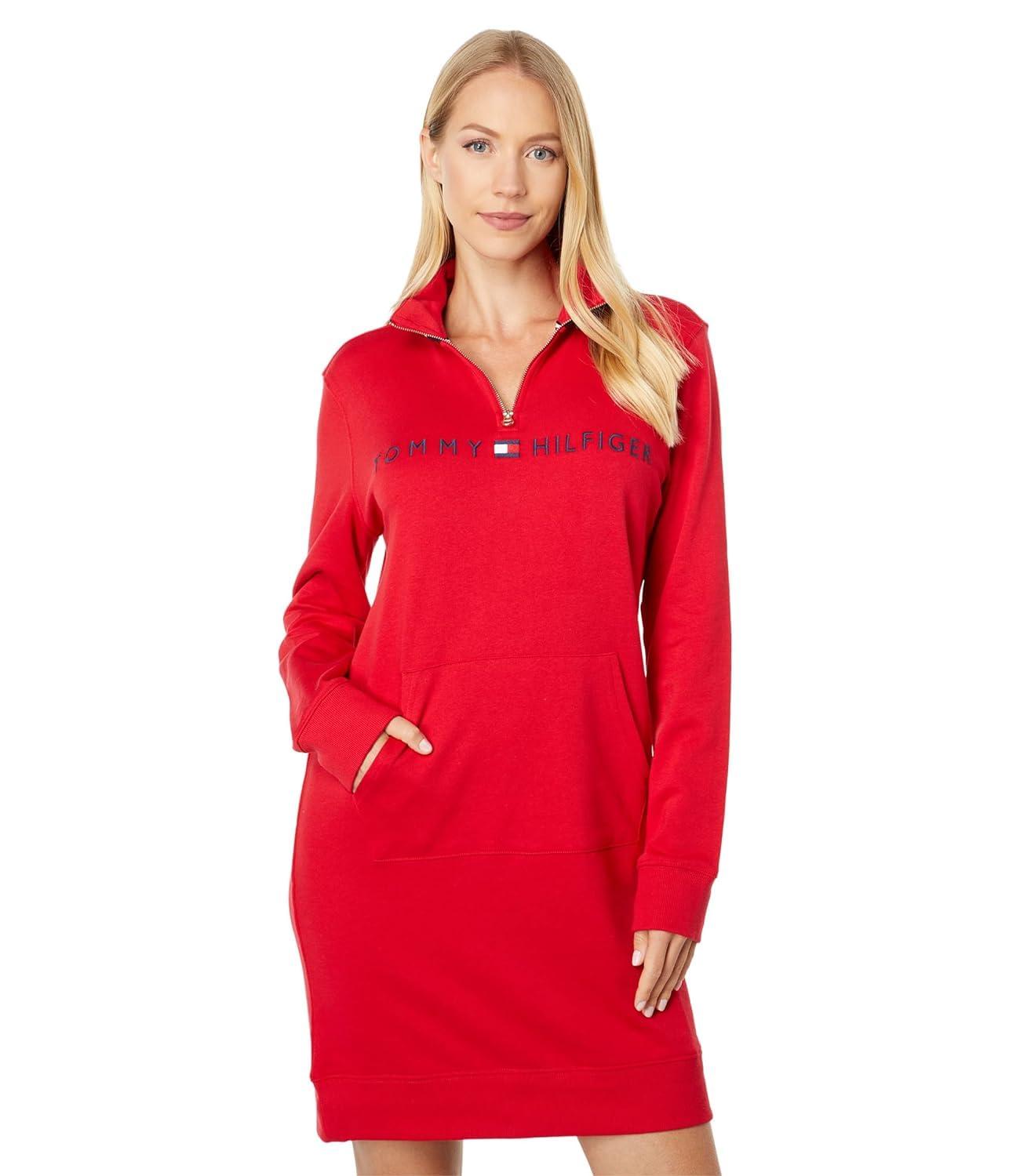 Robe sweat-shirt à col cheminée Tommy Hilfiger en coloris Rouge | Lyst