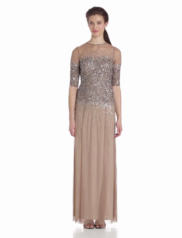 Adrianna Papell 3/4 Sleeve Beaded Illusion Gown With Sweetheart Neckline -  Lyst
