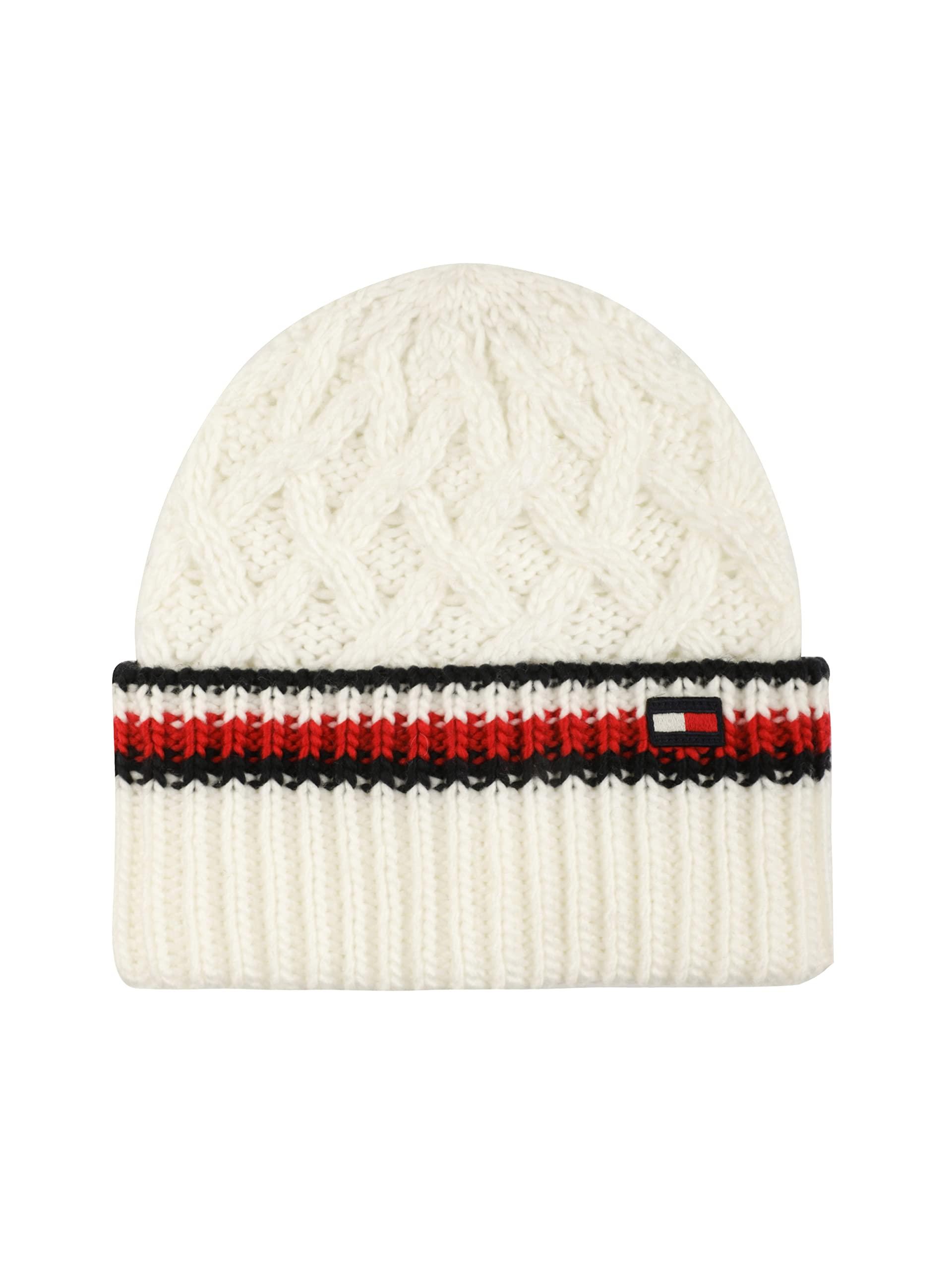Tommy Hilfiger Lattice Cable With Stripes Cuff Hat Beanie in White | Lyst