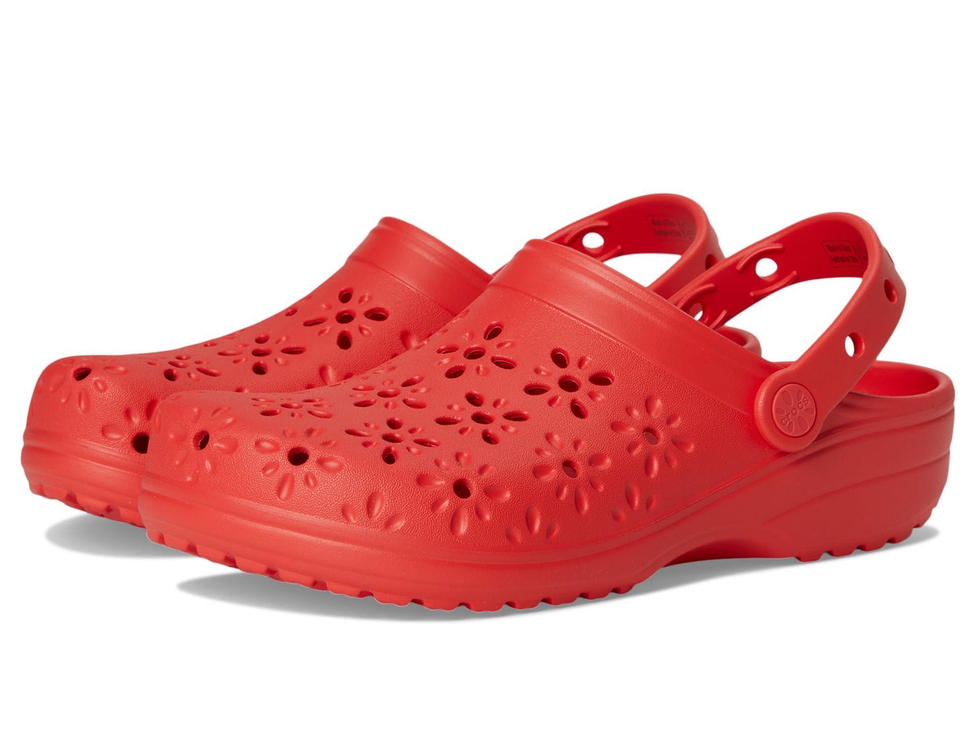 Crocs™ Classic Clogs With Floral Cut Out Design Slippers in Red