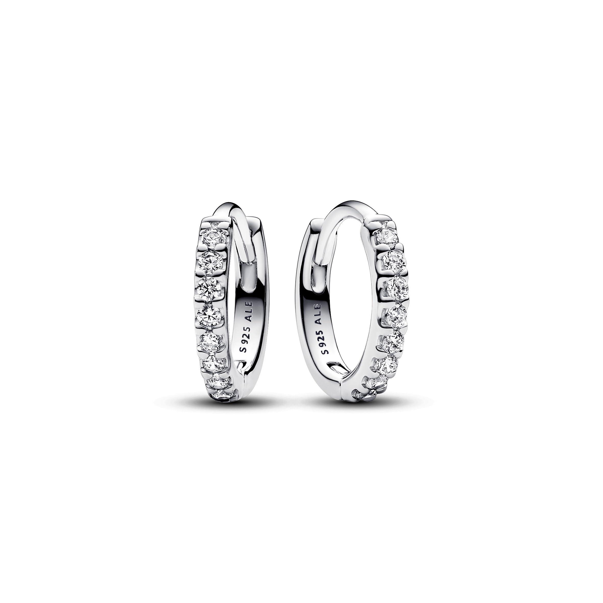 PANDORA Sparkling Huggie Hoop Earrings in White | Lyst UK