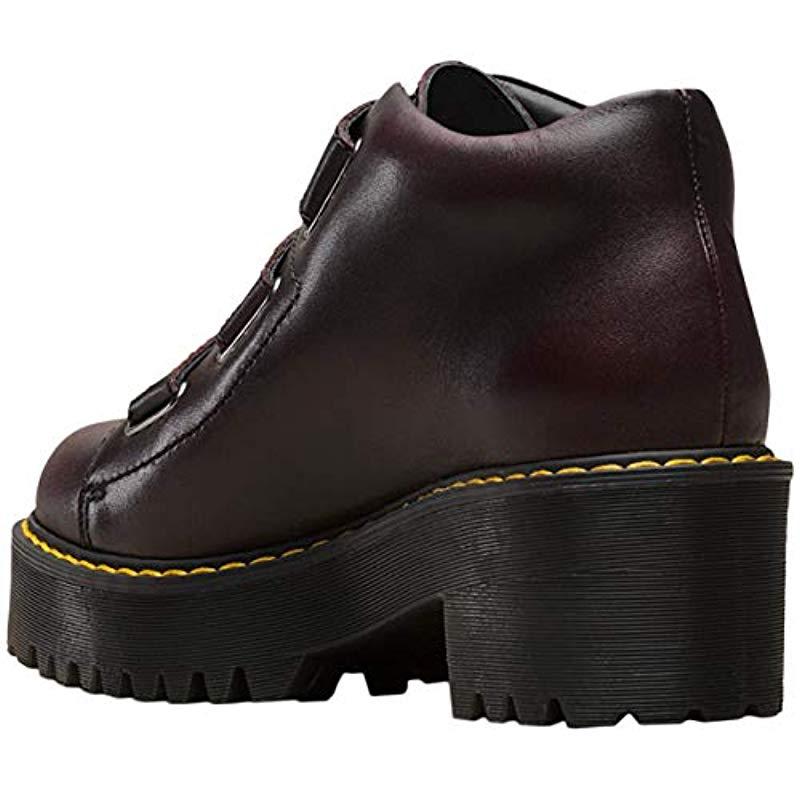 Dr. Martens Coppola Leather Buckle Heeled Boots in Burgundy (Black) | Lyst