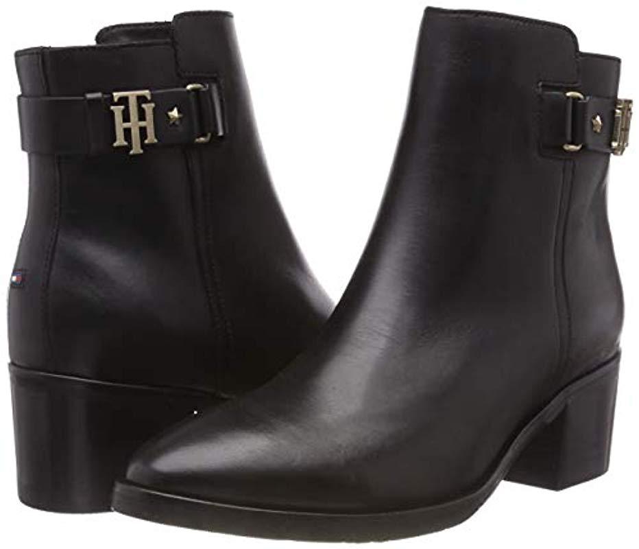 tommy hilfiger th buckle leather bootie