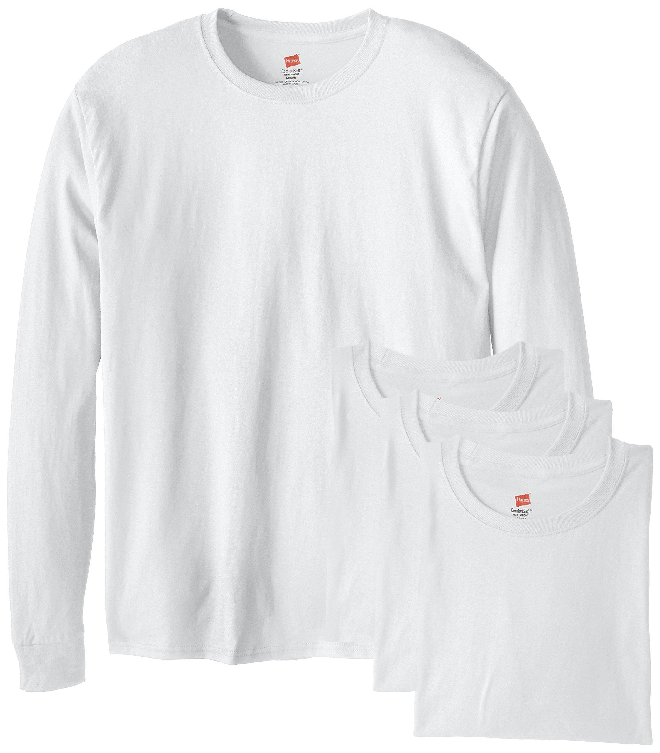 Hanes Cotton 4 Pack Long Sleeve Comfortsoft T Shirt In White For Men
