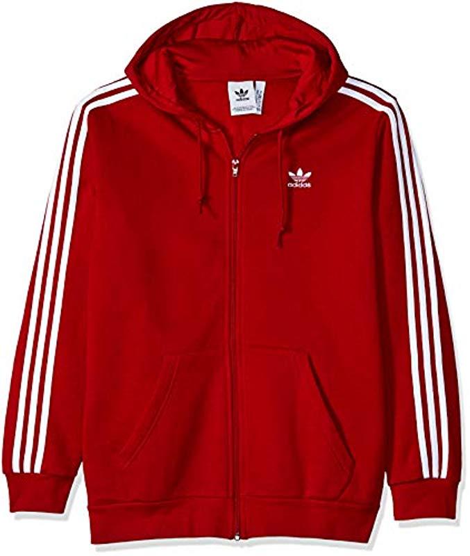 adidas Originals Cotton 3-stripes Zip Hoodie in Red for Men - Lyst