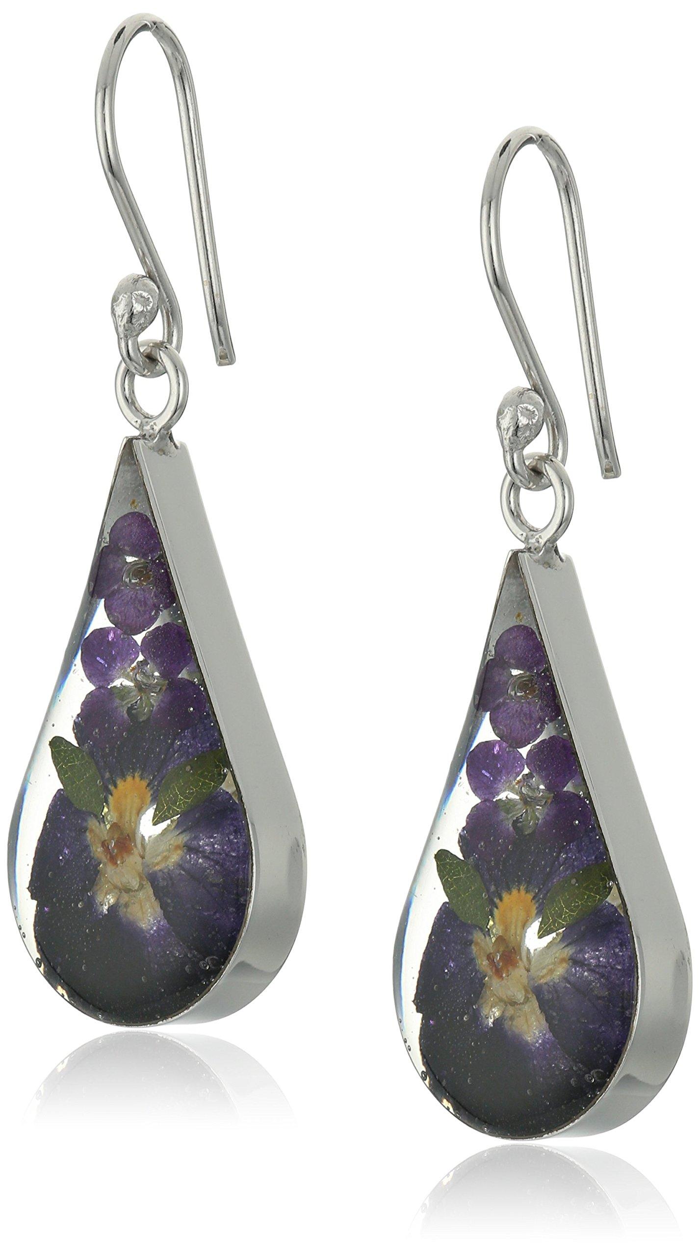 Sterling silver pressed flower teardrop earrings deals