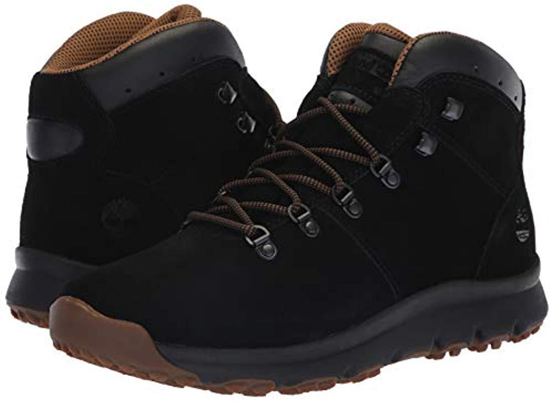 Timberland Leather World Hiker Mid Ankle Boot in Black Suede (Black ...