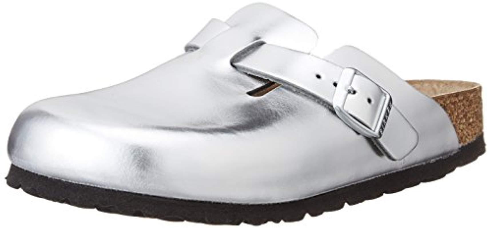 silver birkenstock clogs