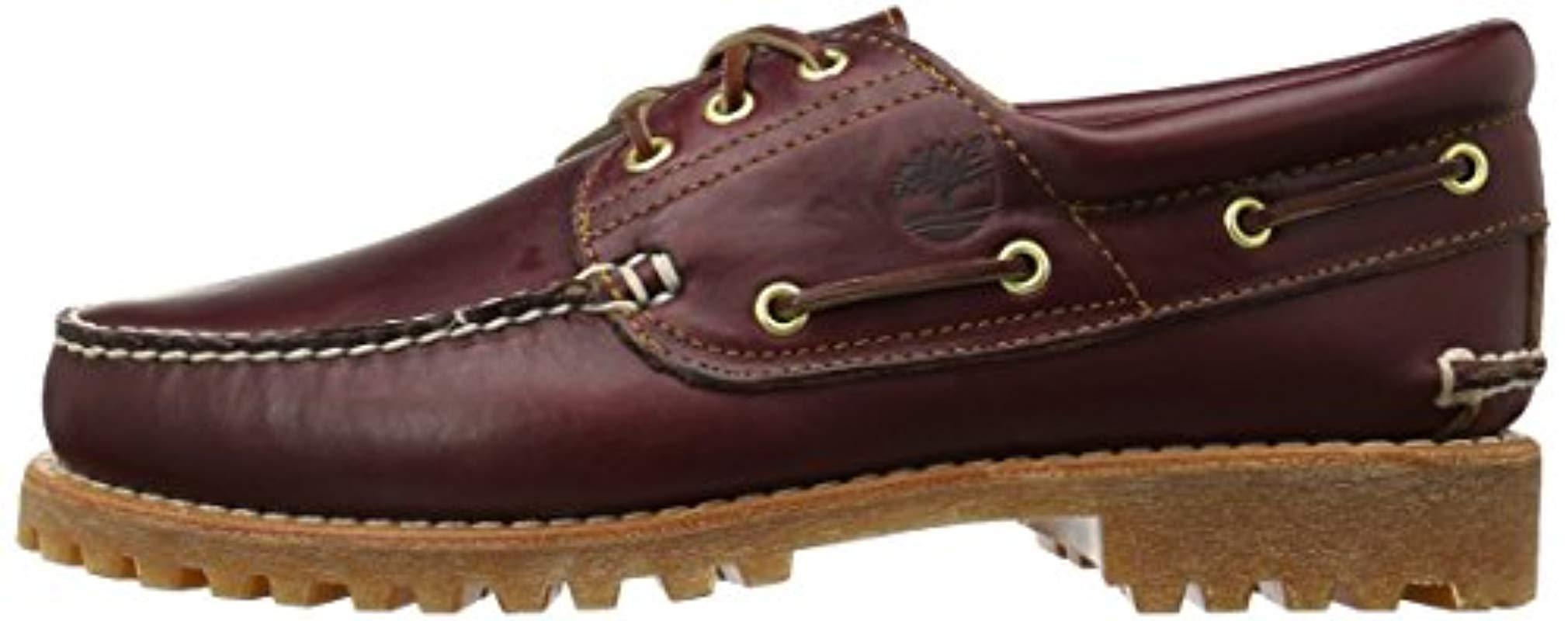 Timberland Leather Classic 3 Eye Lug Boat Shoe, Burgundy/brown 