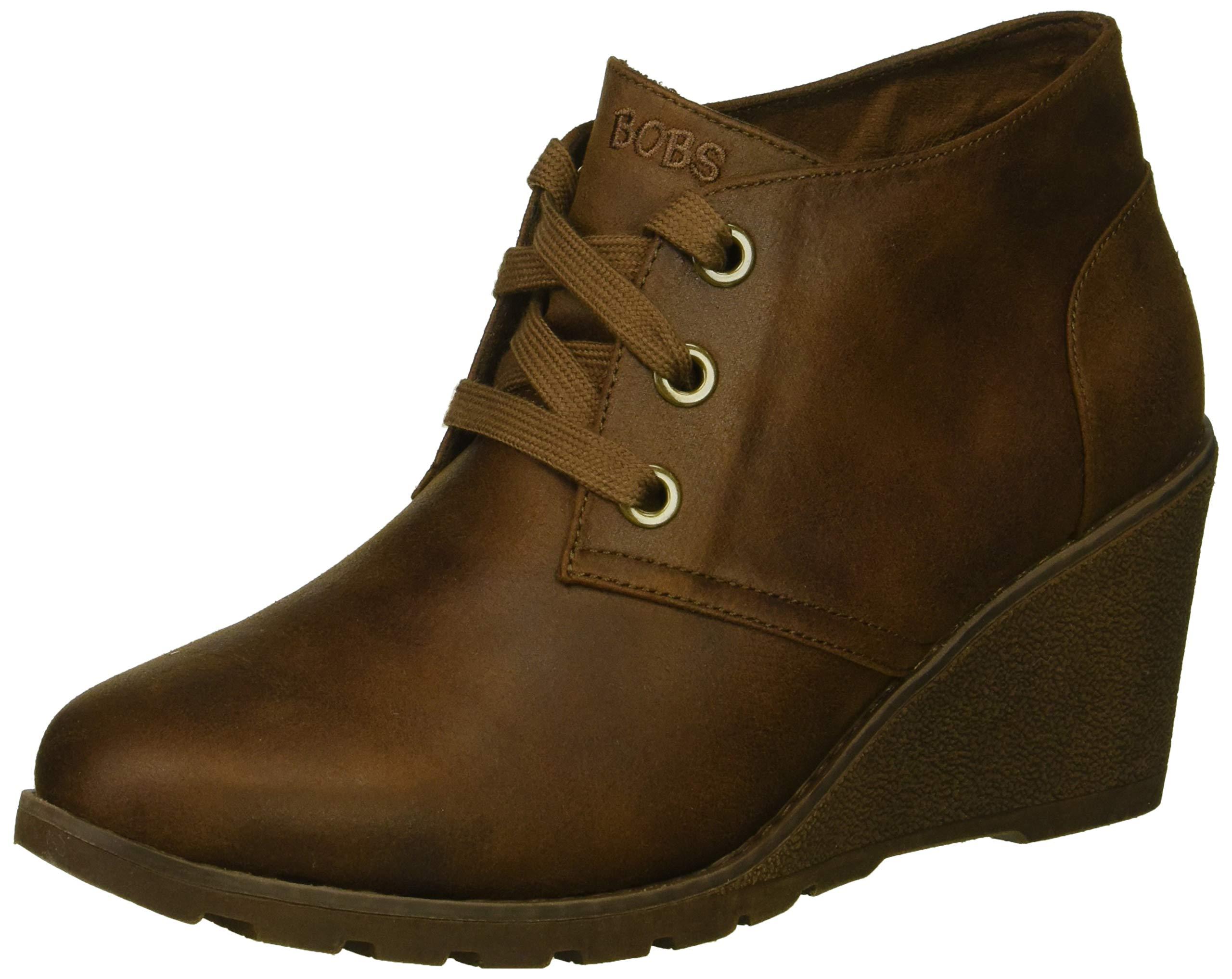 Skechers Leather Bobs Tumble Weed-goin West. Microfiber Wedge Bootie W Memory Foam Ankle Boot in