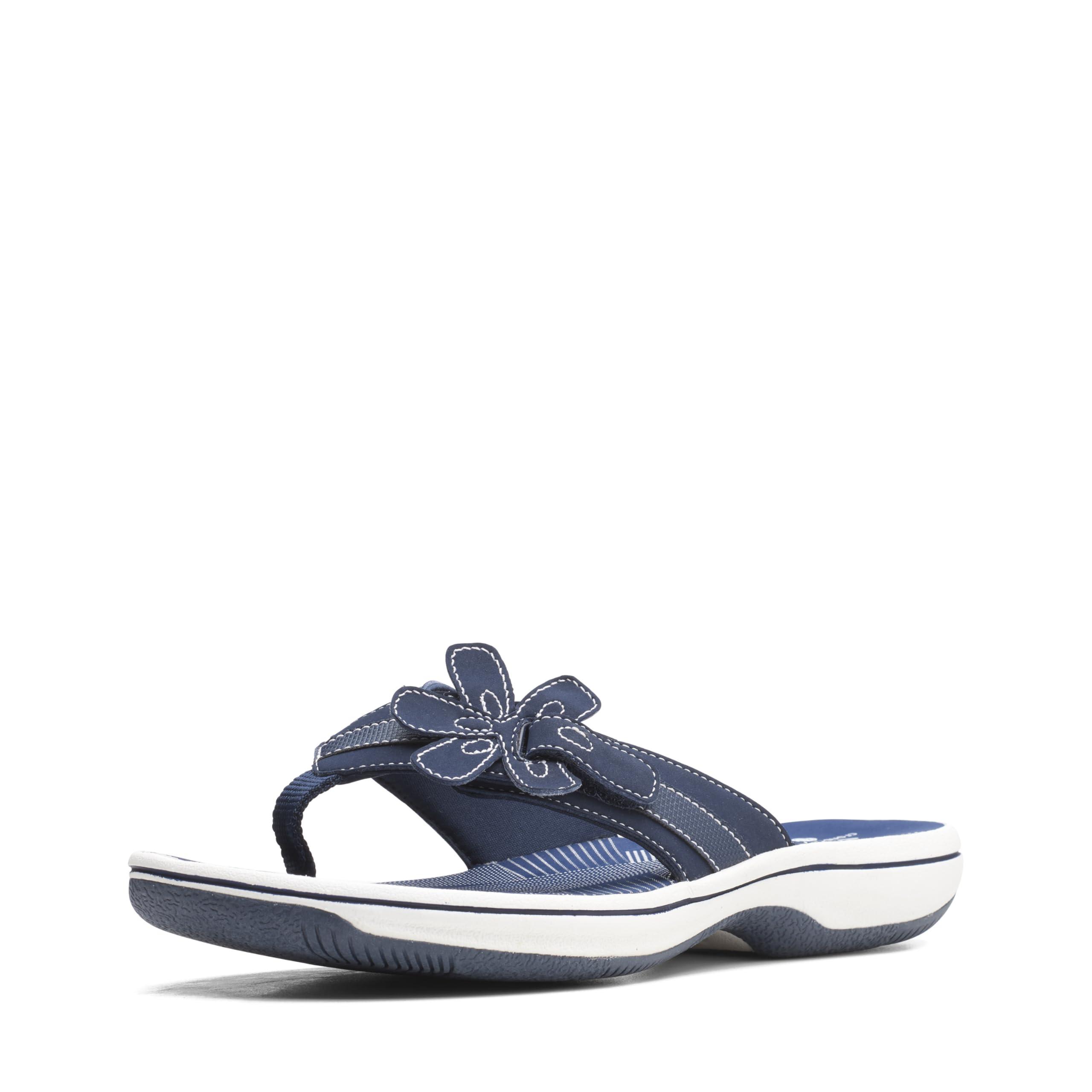 Clarks Women's Brinkley Flora Flip-Flop, Navy Synthetic, 11M Clarks Brinkley Flora Touch Fastening Shoes