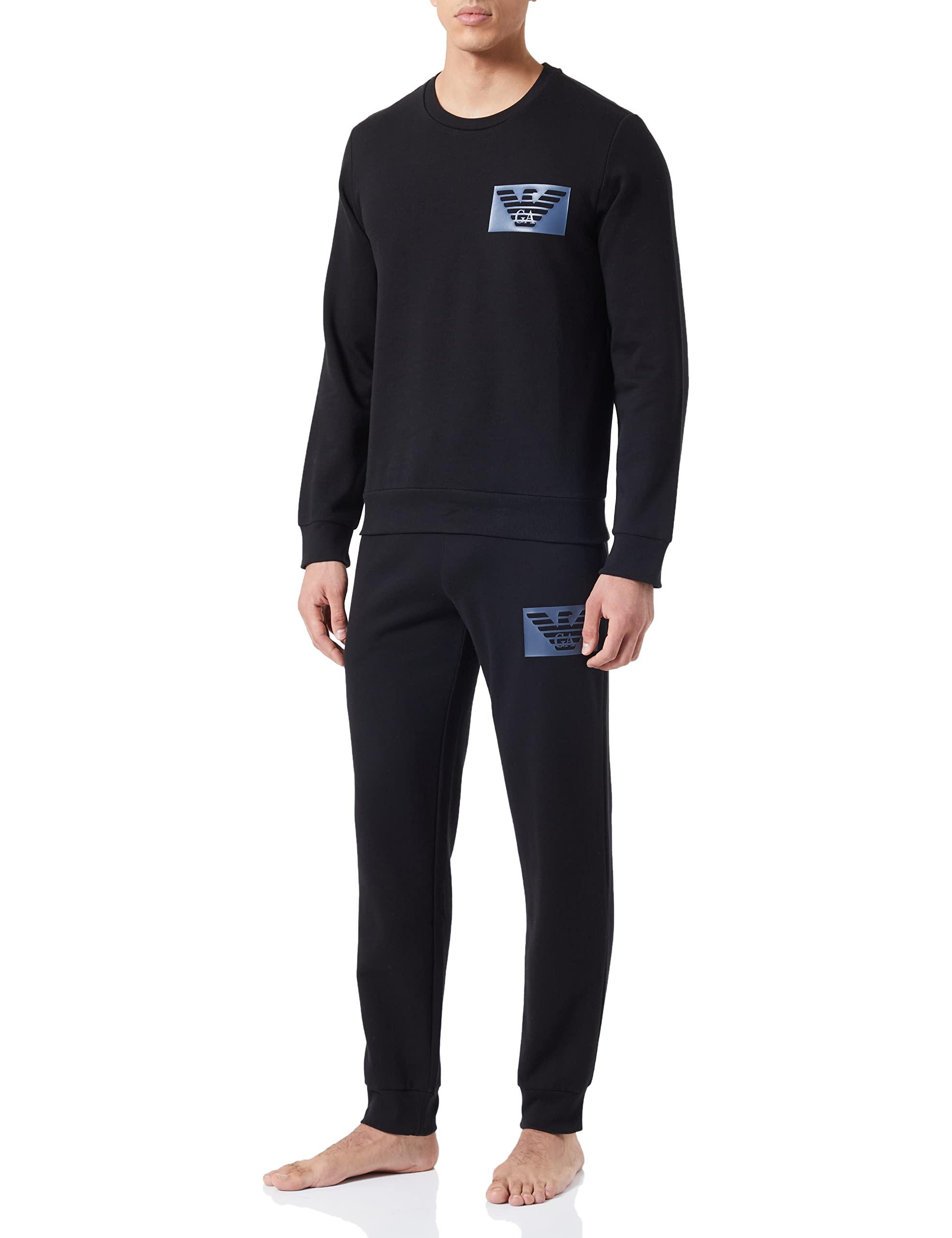 Emporio Armani Icon Terry Pullover Sweater + Trousers Sleepwear Set in  Black for Men | Lyst