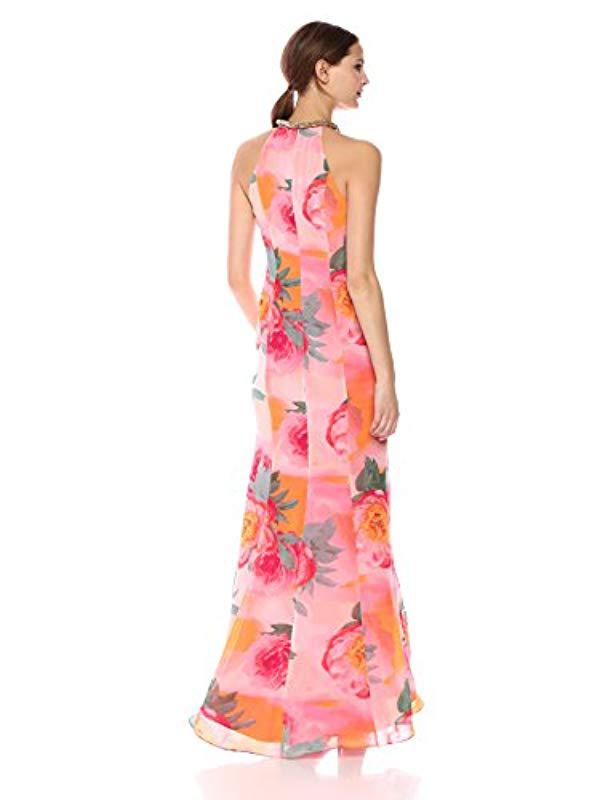 calvin klein women's halter neck gown with draped front & beading