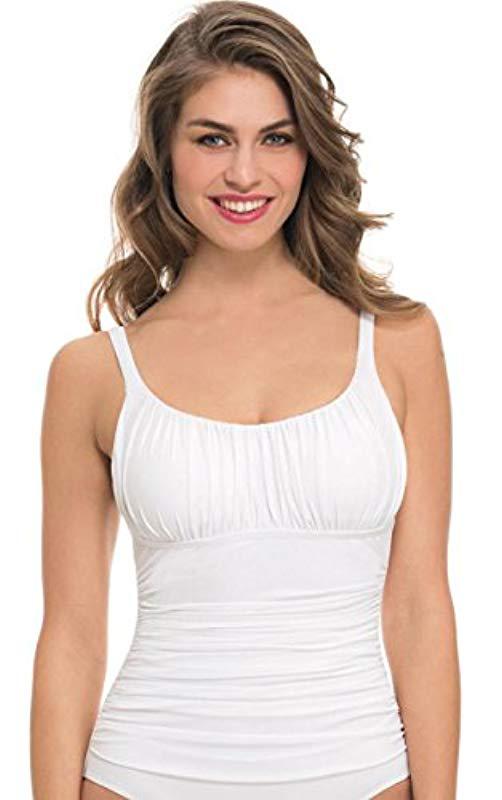 Gottex Solid Ruched Bust Scoop Neck Tankini Top Swimsuit in White Lyst