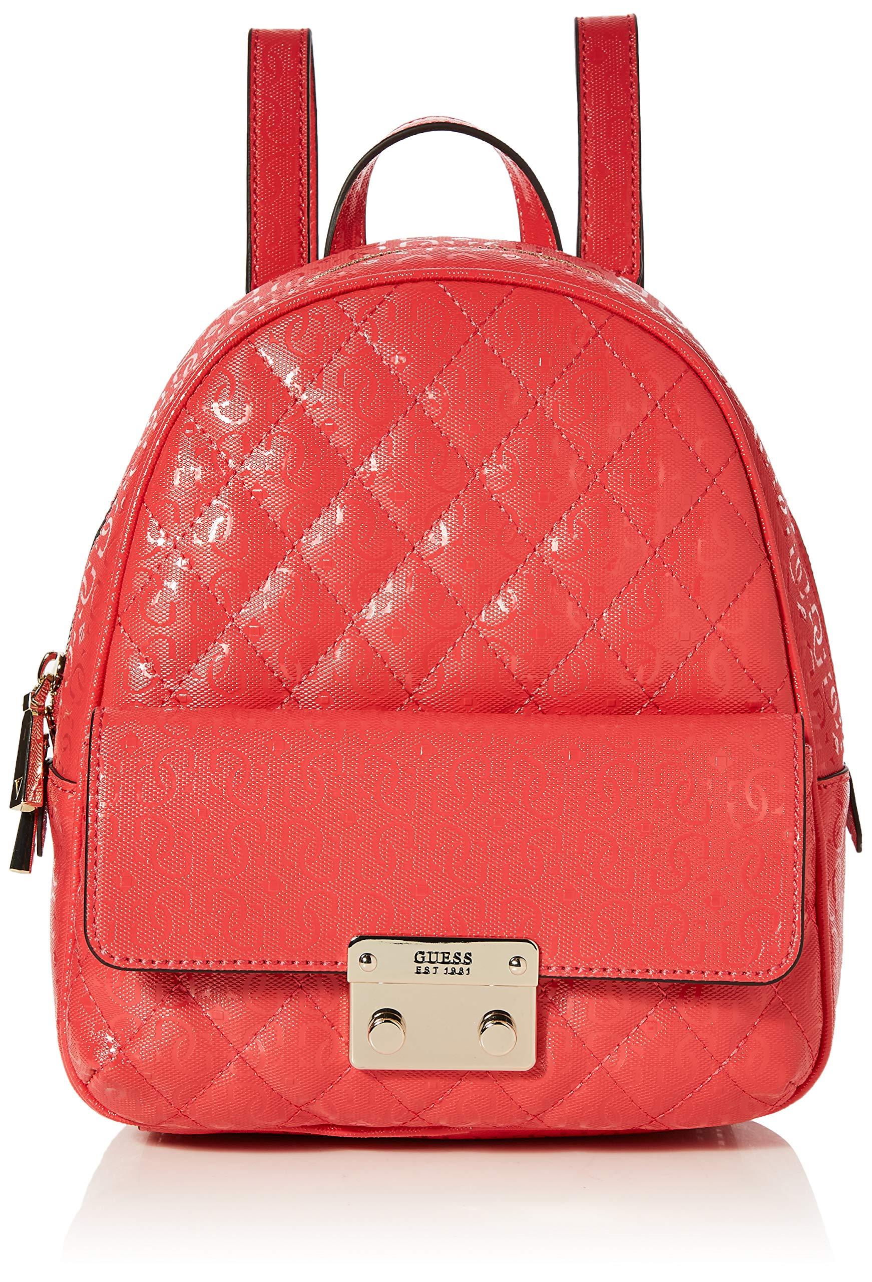 guess red leather backpack