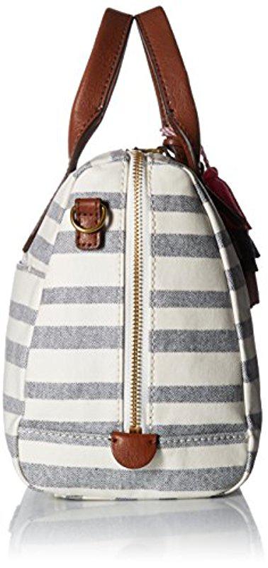 fossil fiona satchel blue stripe