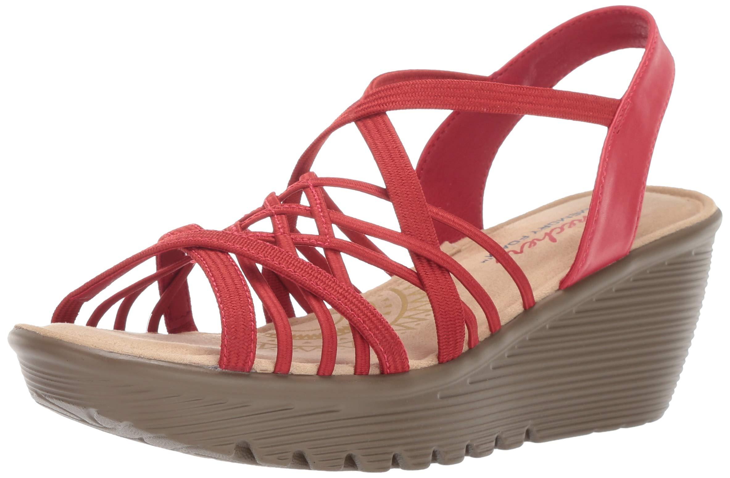 Skechers Synthetic Parallel-crossed Wires-multi Gore Slingback Sandal Wedge  in Red | Lyst
