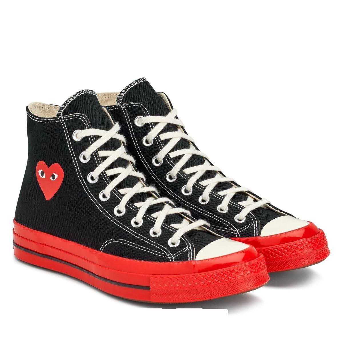 Converse Chuck 70 Cdg Ox Zwart \u0026 Rode Zool Hoge Top Trainers Vrouwen Canvas  Schoenen in het Rood | Lyst NL