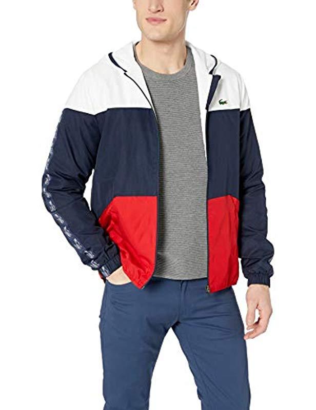 Lacoste Sport Long Sleeve Croc Tape Color Blocked Wind Jacket in White/Navy  Blue/Red (Blue) for Men - Lyst