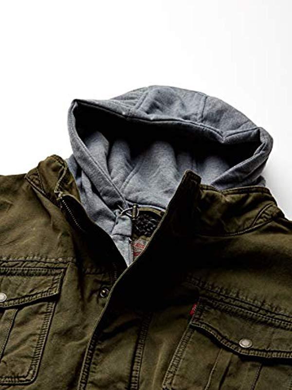 hooded military trucker jacket
