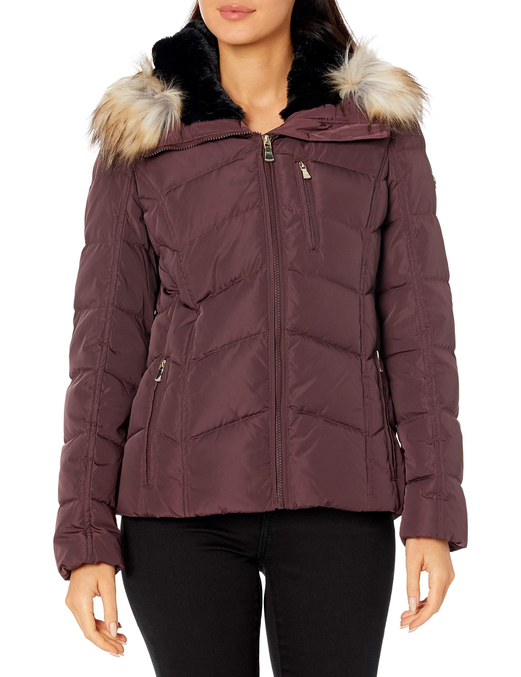 Calvin Klein Chevron Quilted Short Down Coat in Purple Lyst