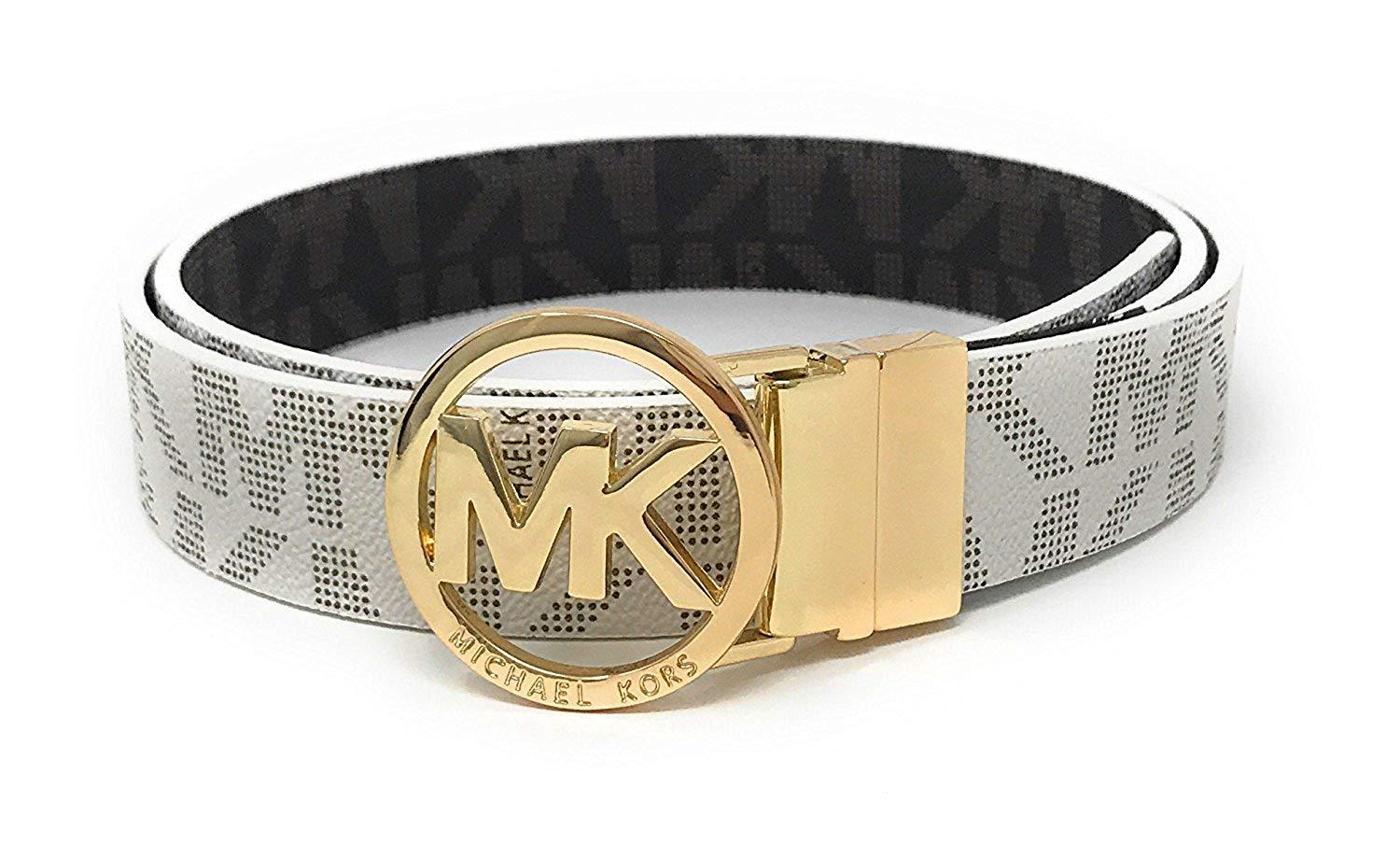 Michael Kors Mk Signature Monogram Belt And Buckle Reversible in  White/Brown (Brown) | Lyst UK