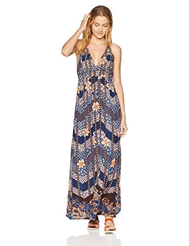 annalisa blue multi floral print halter maxi dress