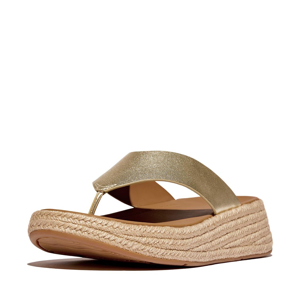 Fitflop F-mode Toe Post S Wedge Sandals Gold Uk in Metallic