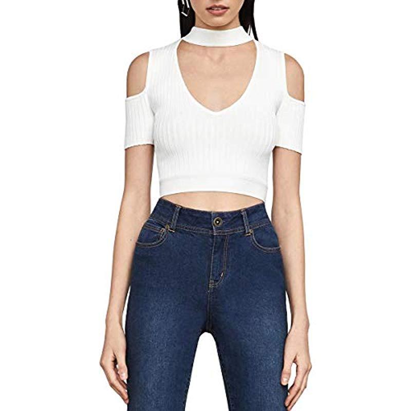 BCBGMAXAZRIA Synthetic Bcbg Petral Cold-shoulder Crop Top in White - Lyst
