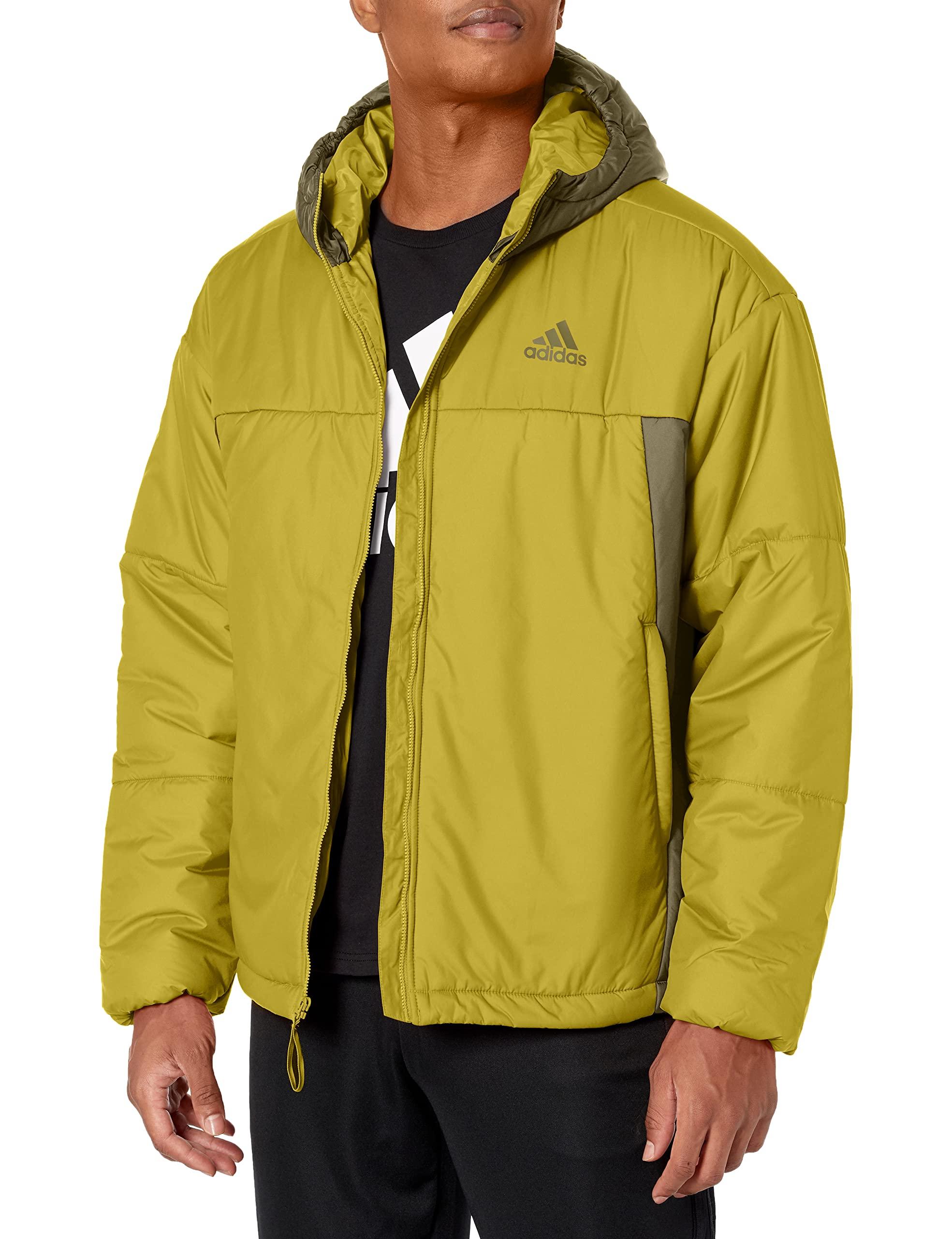 adidas Outdoor Bsc 3-stripes Puffy Hooded Jacket in Yellow for Men | Lyst