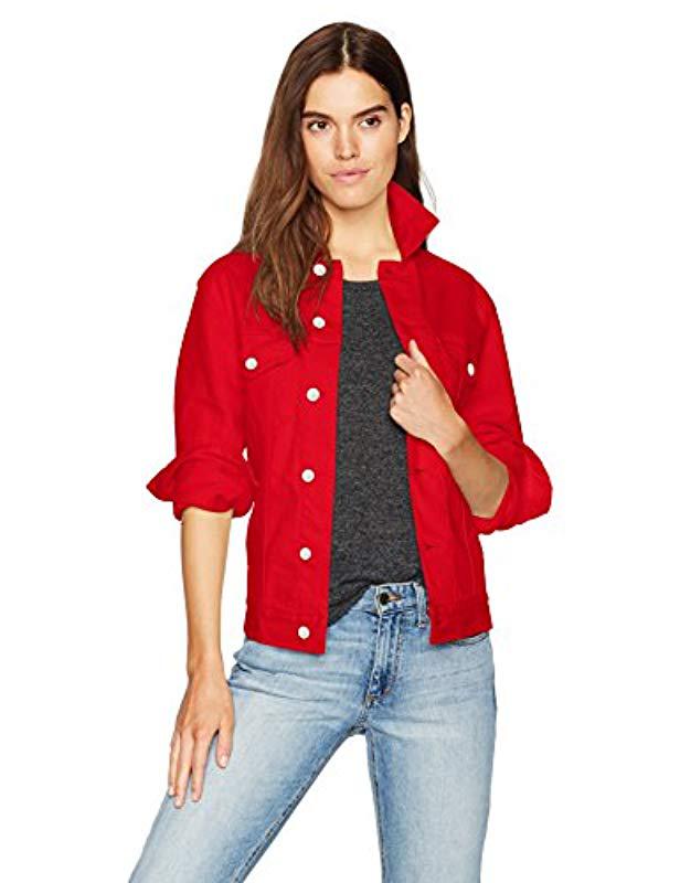 Calvin Klein Womens Denim Trucker Jacket in Red - Lyst
