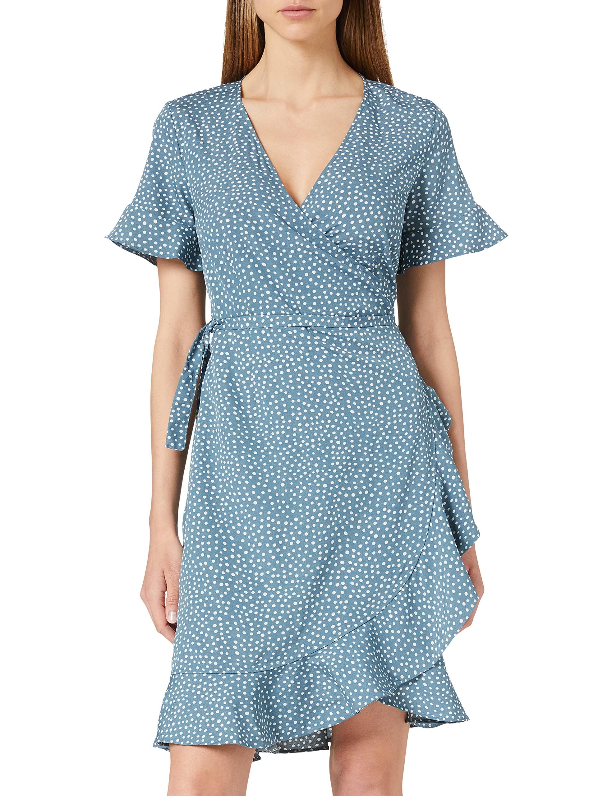 Vero Moda Vmhenna 2/4 Wrap Frill Dress Noos in Blue | Lyst UK