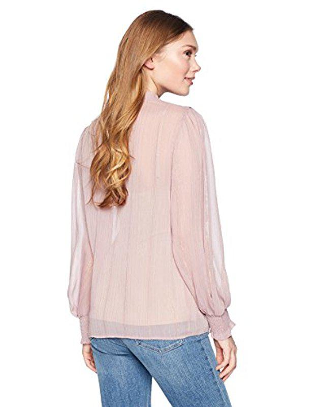 Ella Moon Womens Pilar Ruffle Collar Gathered Panel Long Smocked Cuff Top