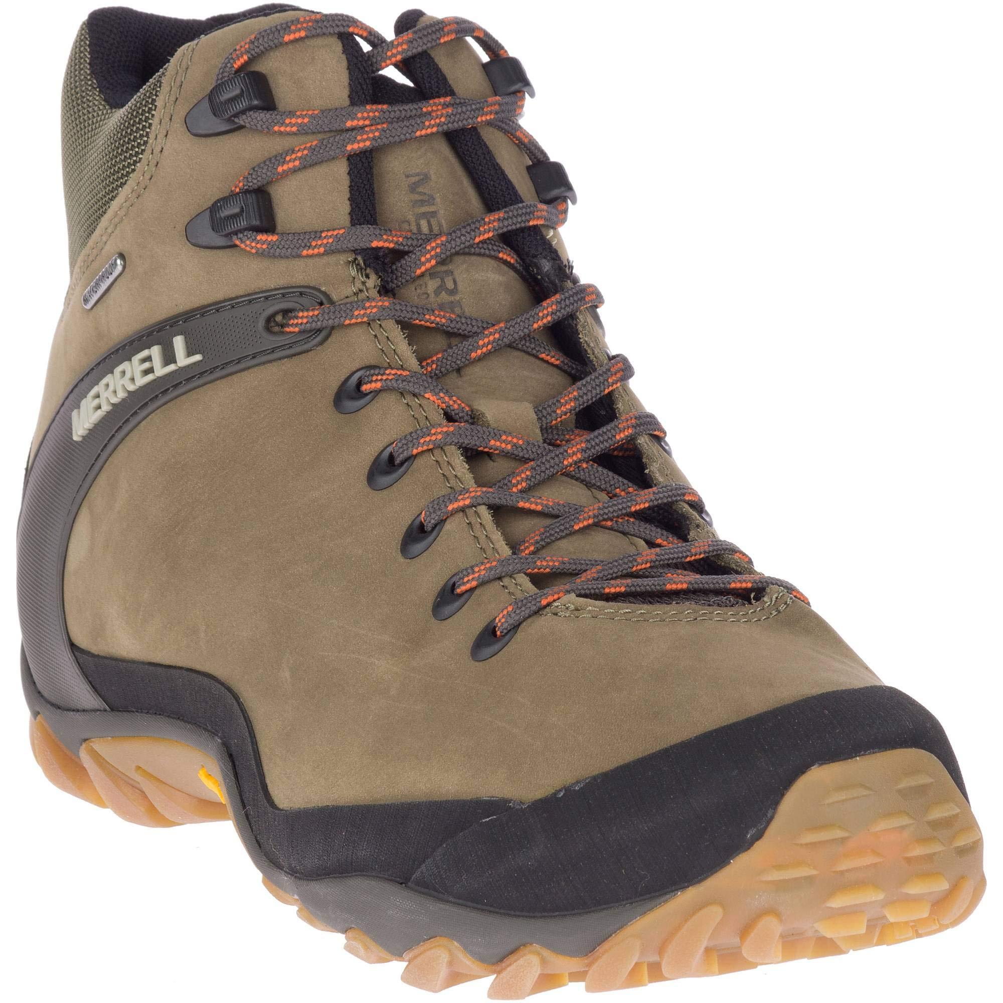 Merrell Leather Mens Cham 8 Ltr Mid Wp Hiking Boot in Olive (Green) for