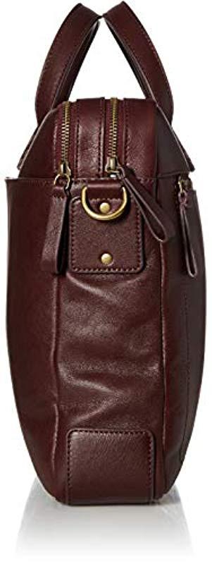 One Size Fossil Mens Haskell Double Zip Workbag Black Cherry Briefcase