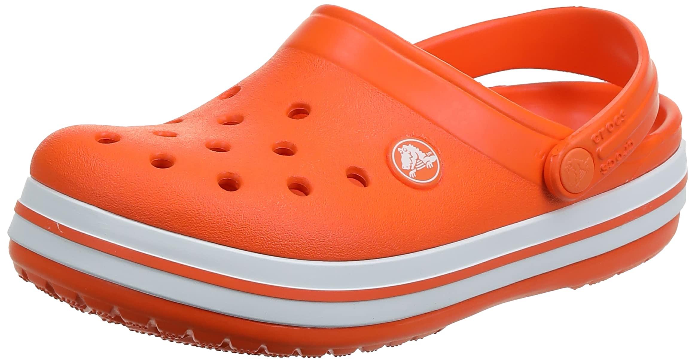 white crocs with orange strap